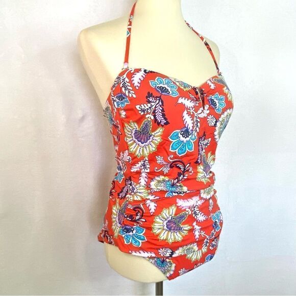 TOMMY BAHAMA SWIM SUIT V FRONT BANDEAU VALENCIA ORANGE - Picture 4 of 12